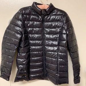 Short Aqua lightweight puffer.